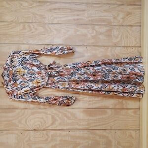 Ellison Southwestern Aztec Long Sleeve Tie Waist Midi Shirt Dress Size S